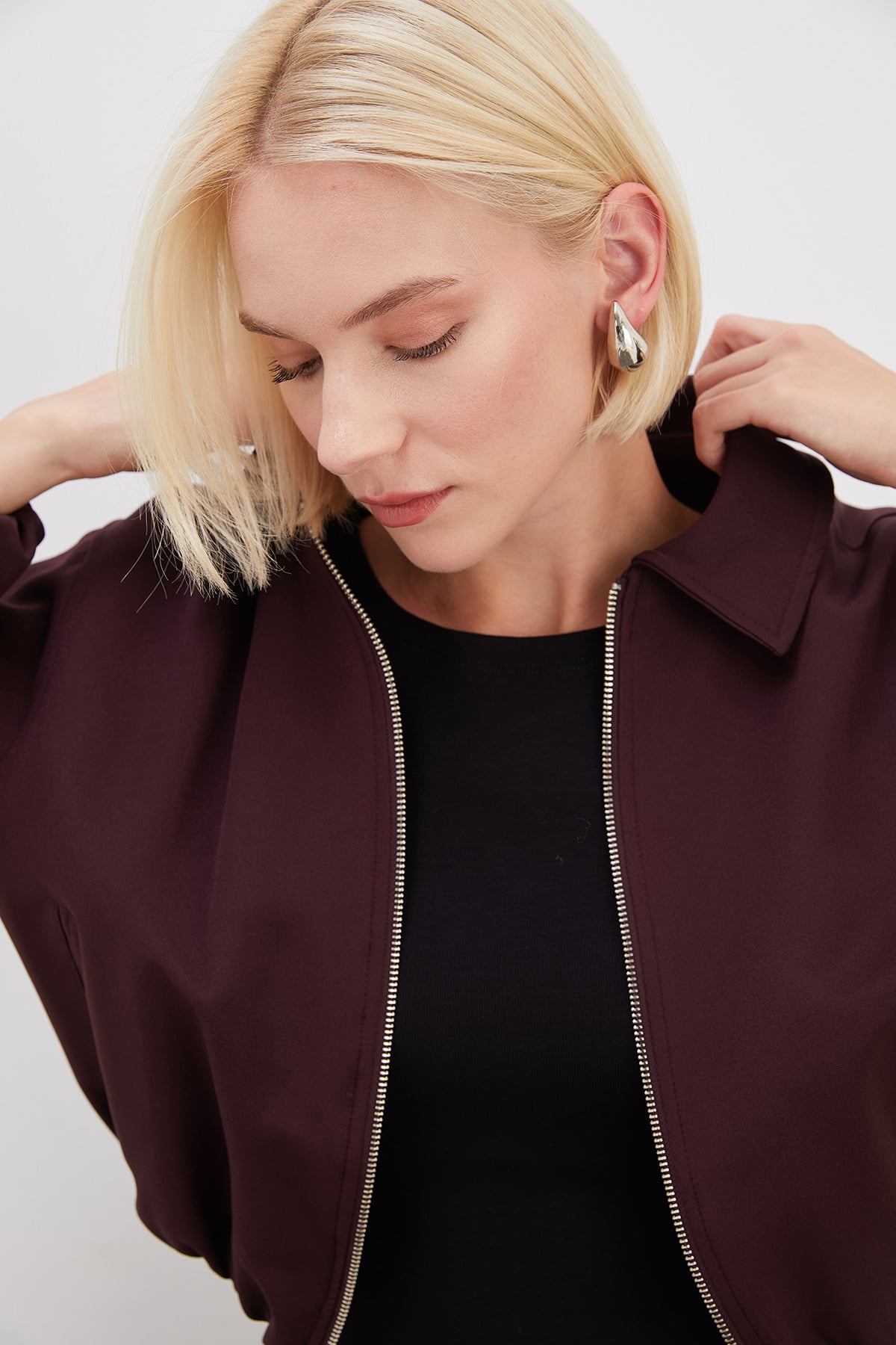 Fermuarlı Polo Yaka Bomber Ceket 6