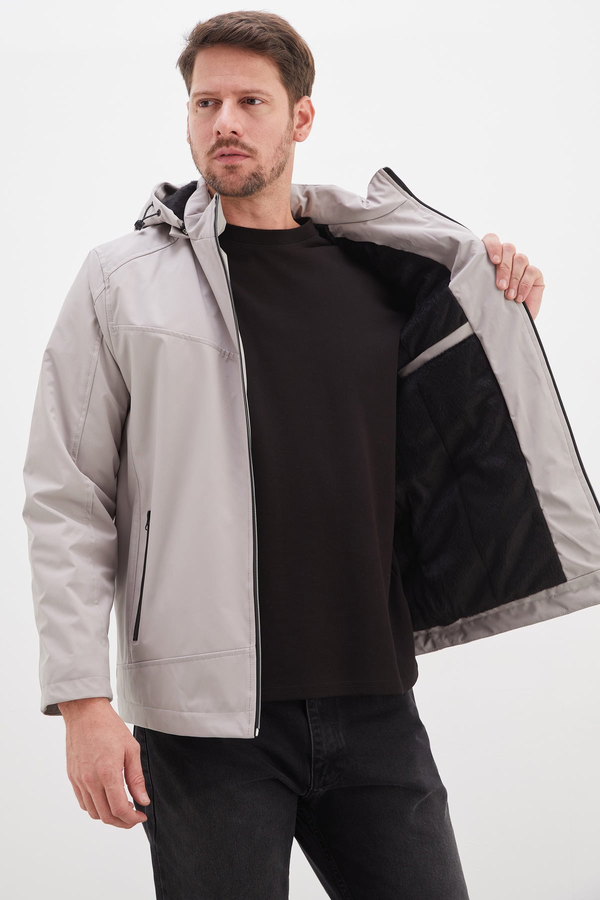 Fermuarlı Çıkarılabilir Kapüşonlu Softshell Mont 5