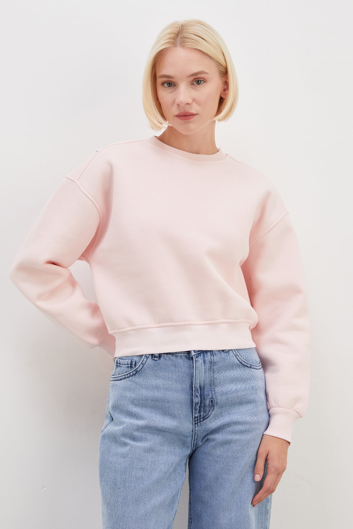 3 İplik Basic Ribanalı Crop Sweatshirt