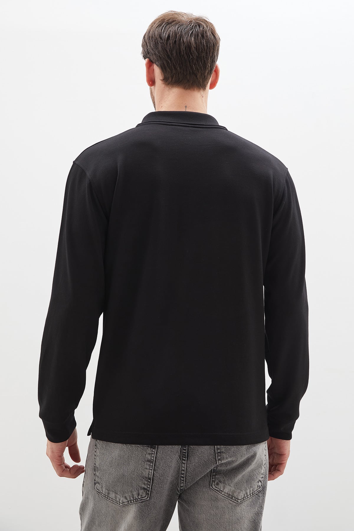 Erkek Basic Apaş Yaka Modal Sweatshirt Rahat Kalıp Günlük 8