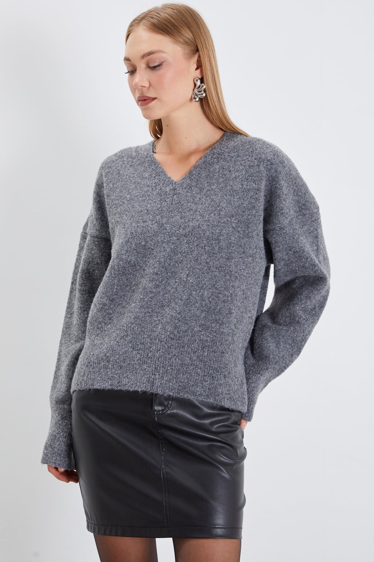 Basic V Yaka Oversize Triko Kazak 6