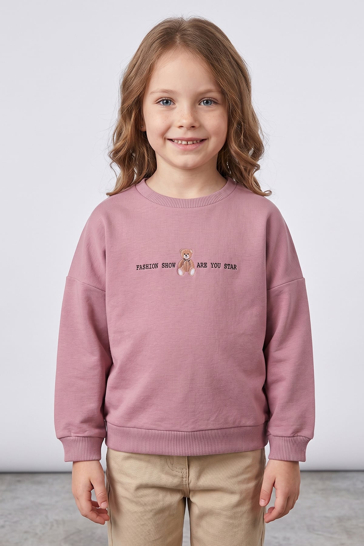 Ayıcık Baskılı Oversize Kız Çocuk Sweatshirt 2