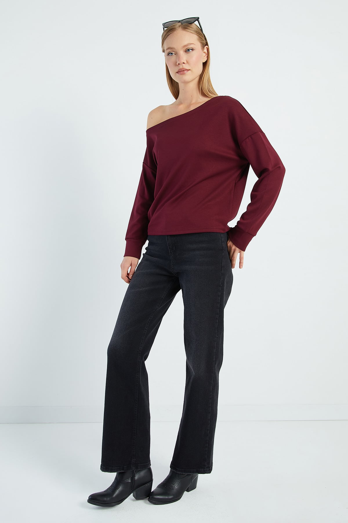 Basic Kayık Yaka Modal Sweatshirt 3