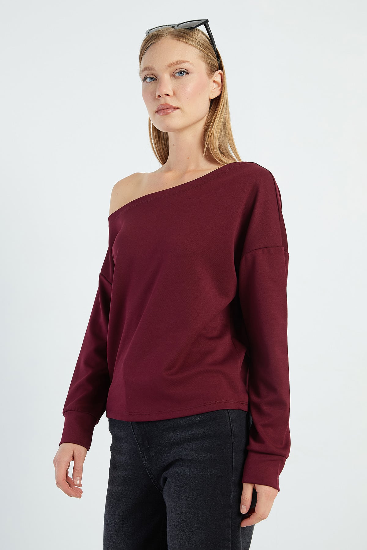 Basic Kayık Yaka Modal Sweatshirt 5