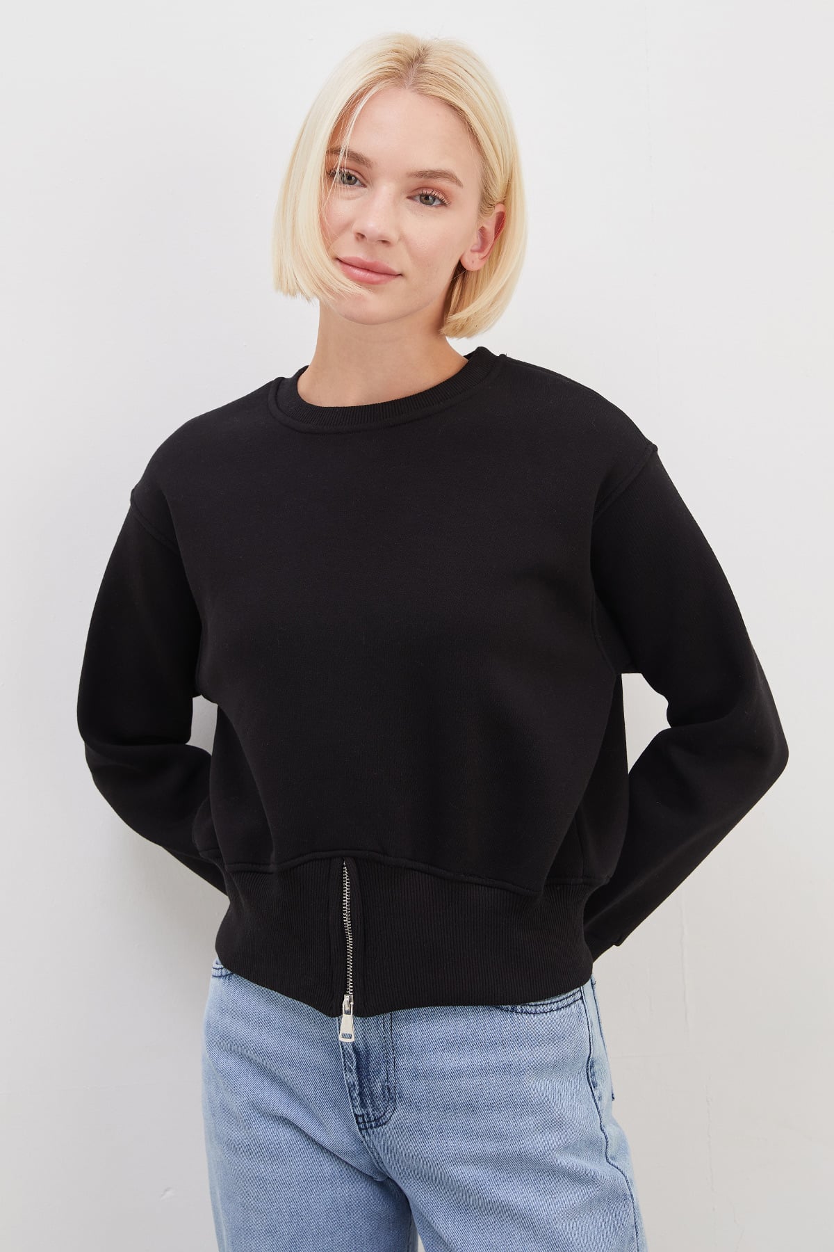 3 İplik Eteği Fermuarlı Bisiklet Yaka Crop Sweatshirt 7