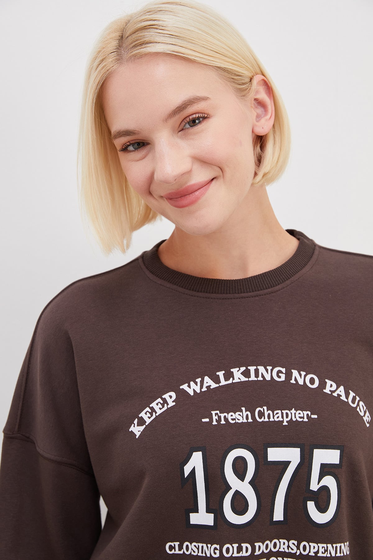 3 İplik Şardonsuz 1875 Baskılı Oversize Sweatshirt 7