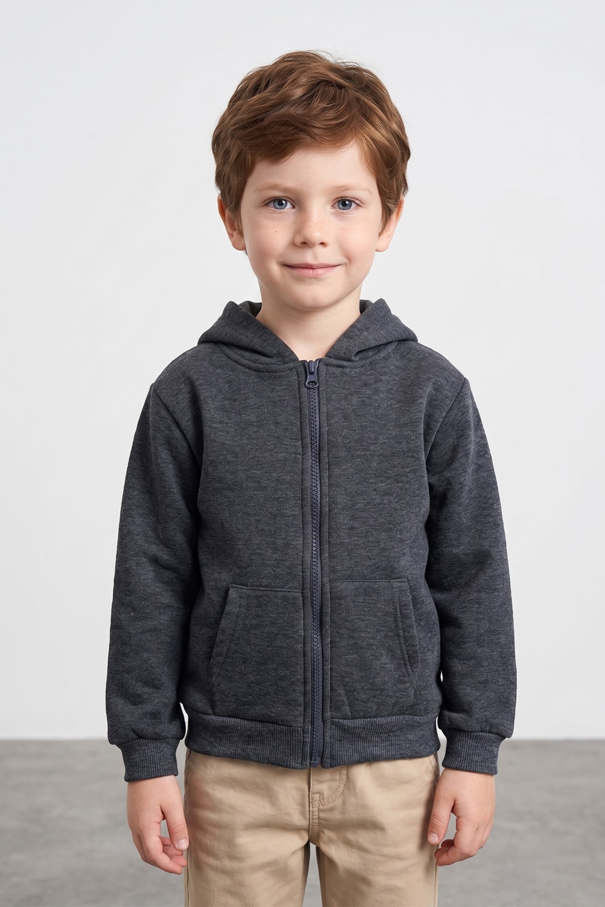3 İplik Kapüşonlu Fermuarlı Unisex Çocuk Sweatshirt 3