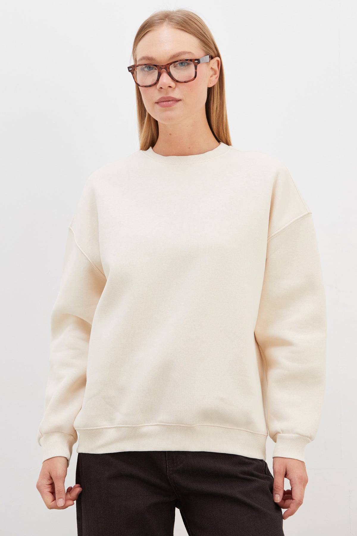 3 İplik Basic Bisiklet Yaka Oversize Sweatshirt 5