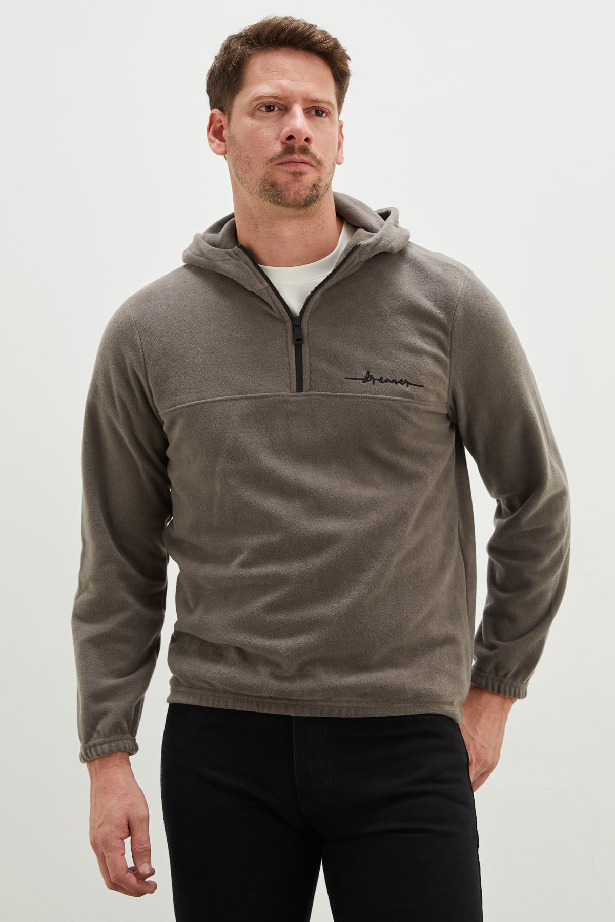 Yarım Fermuarlı Kapüşonlu Polar Sweatshirt 6