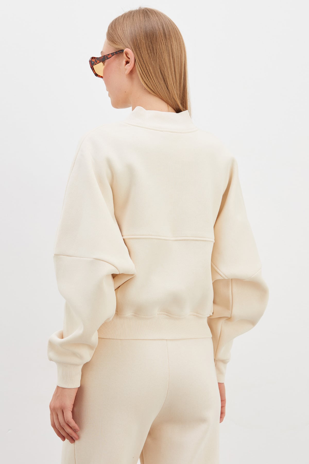 3 İplik Basic Fermuarlı Dik Yaka Crop Sweatshirt 8