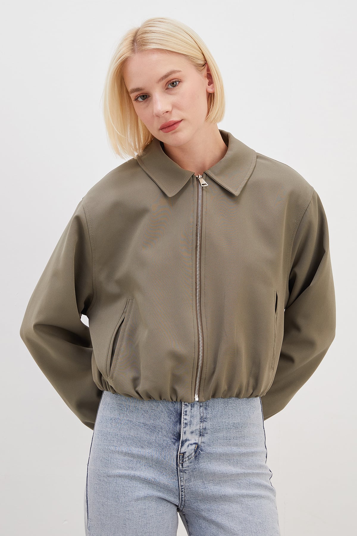 Fermuarlı Polo Yaka Bomber Ceket 6