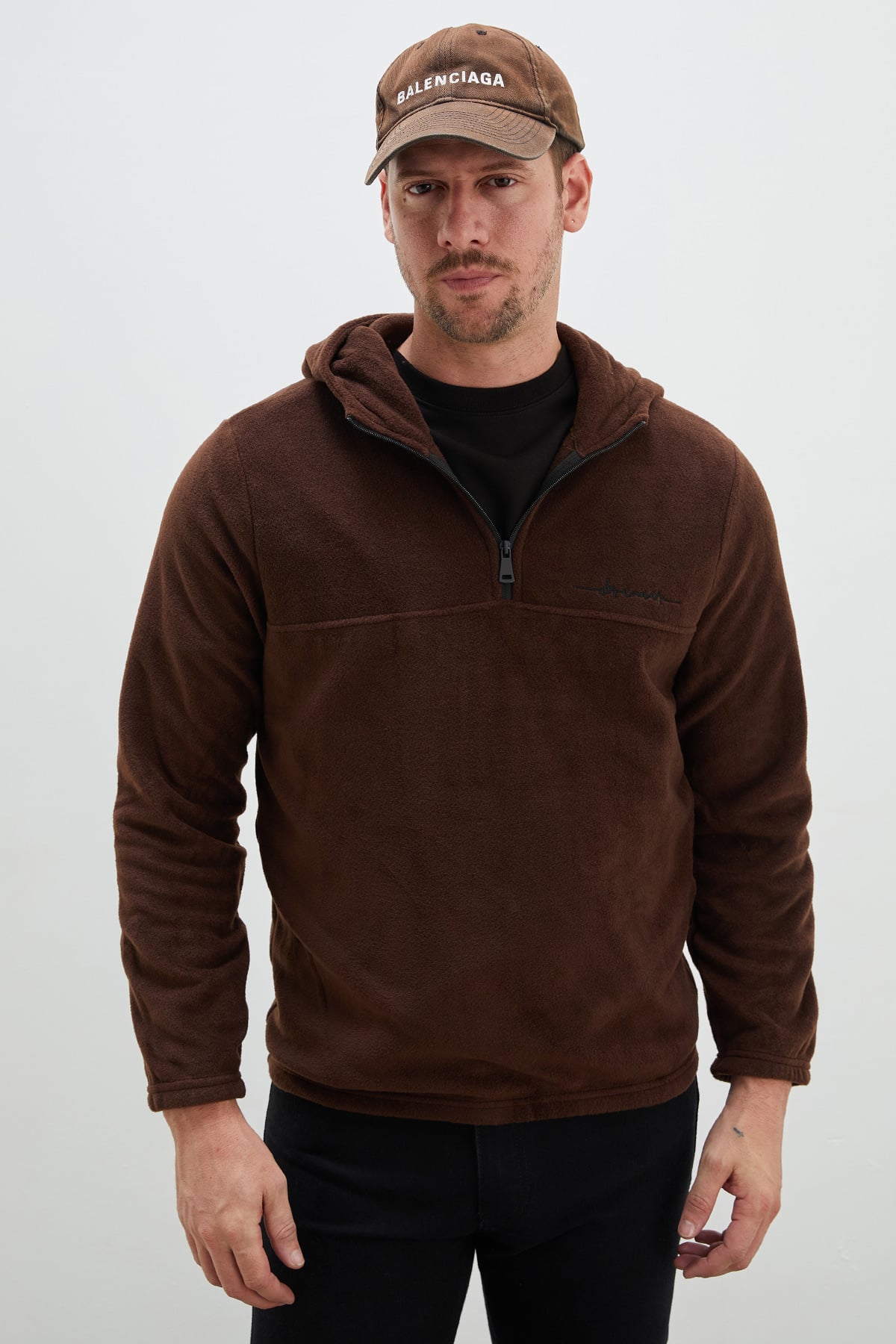 Yarım Fermuarlı Kapüşonlu Polar Sweatshirt 2