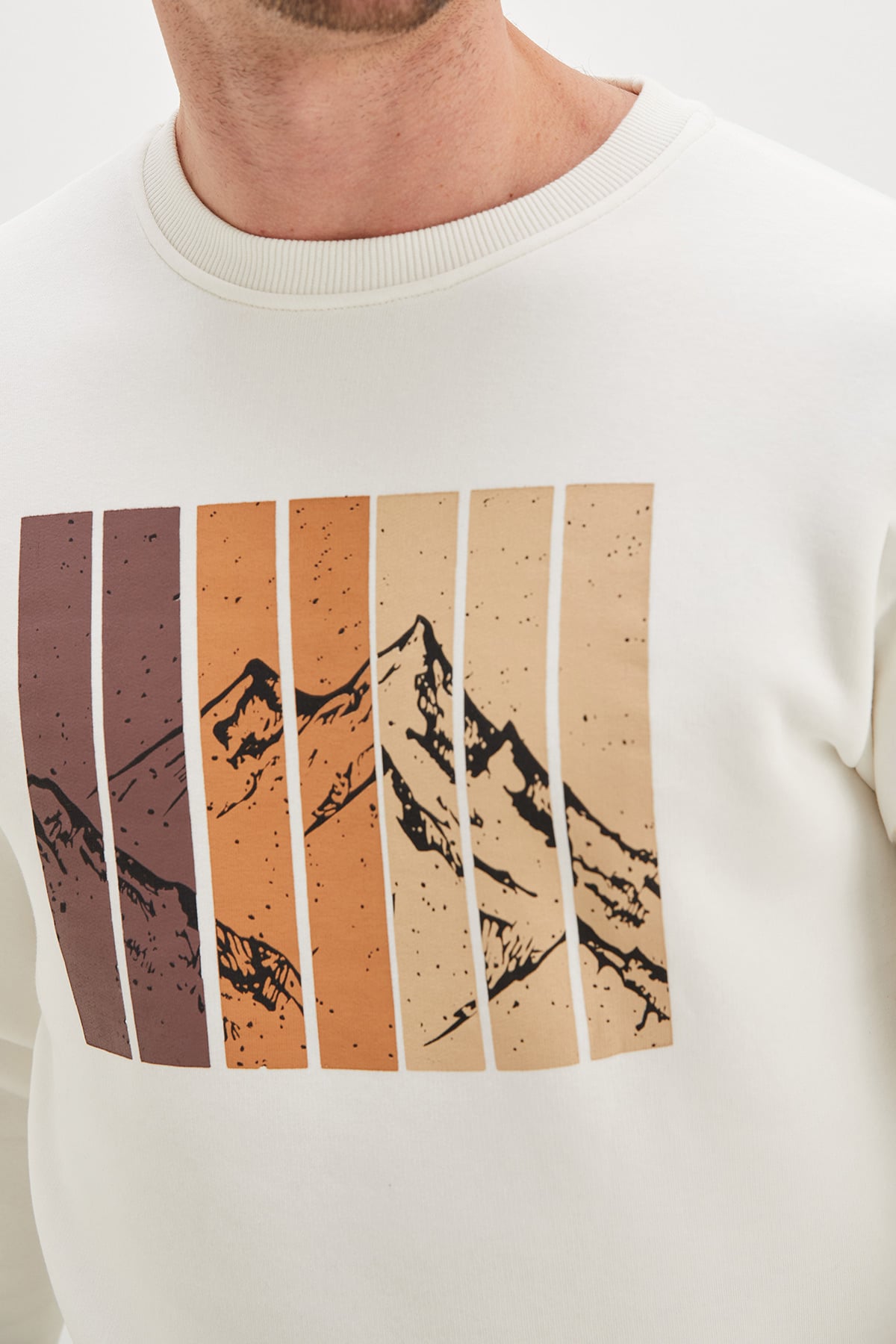 3 İplik Dağ Baskılı Bisiklet Yaka Sweatshirt 5