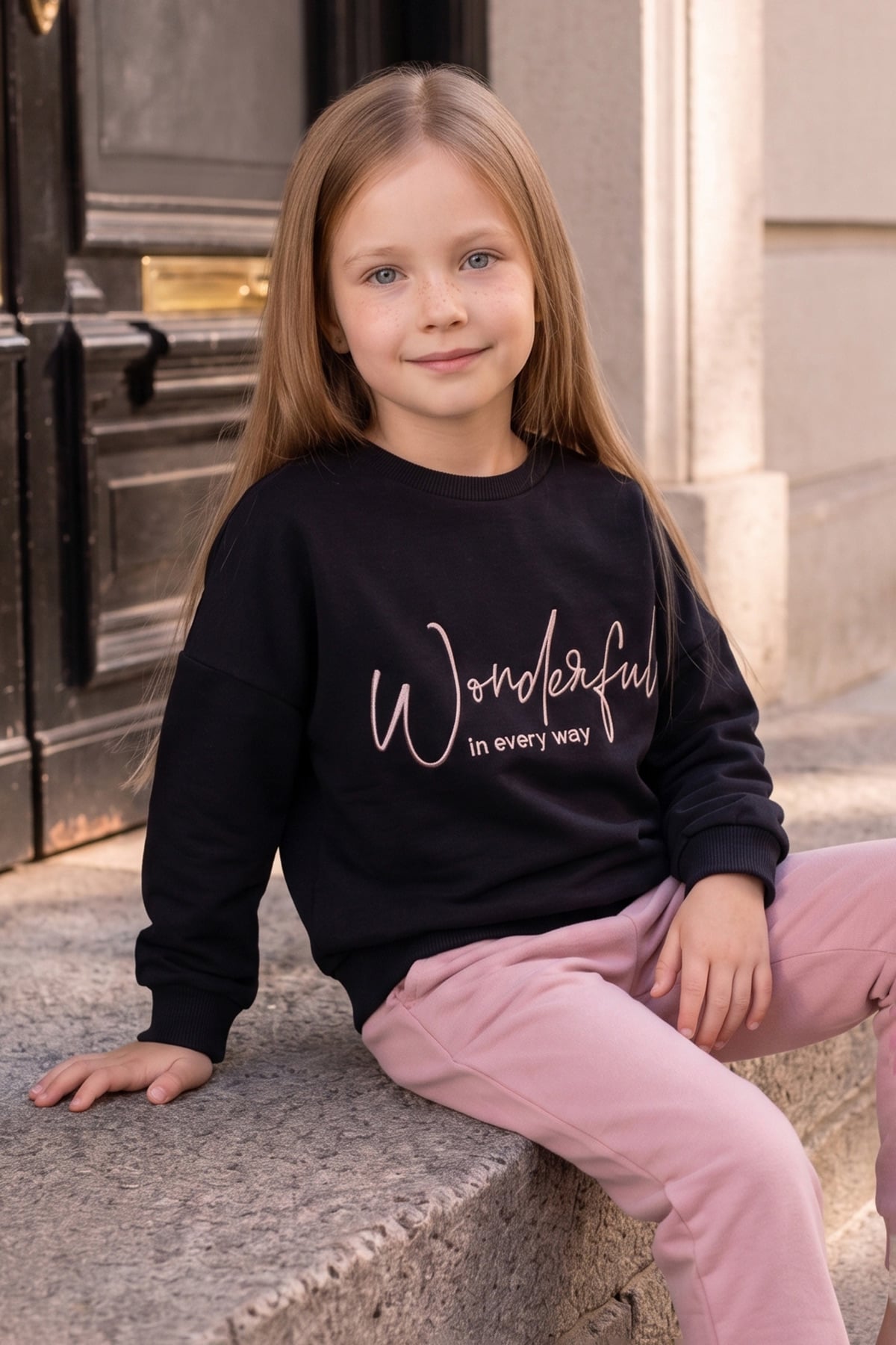 Kabartma Baskılı Oversize Kız Çocuk Sweatshirt