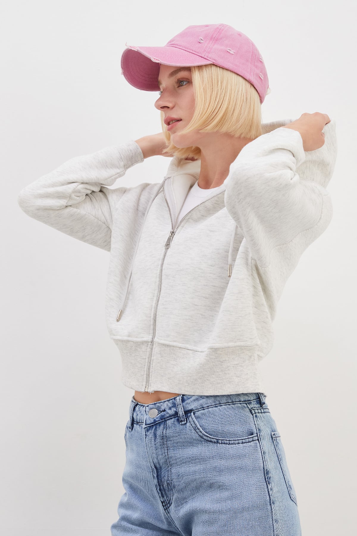 3 İplik Basic Fermuarlı Kapüşonlu Sweatshirt 6