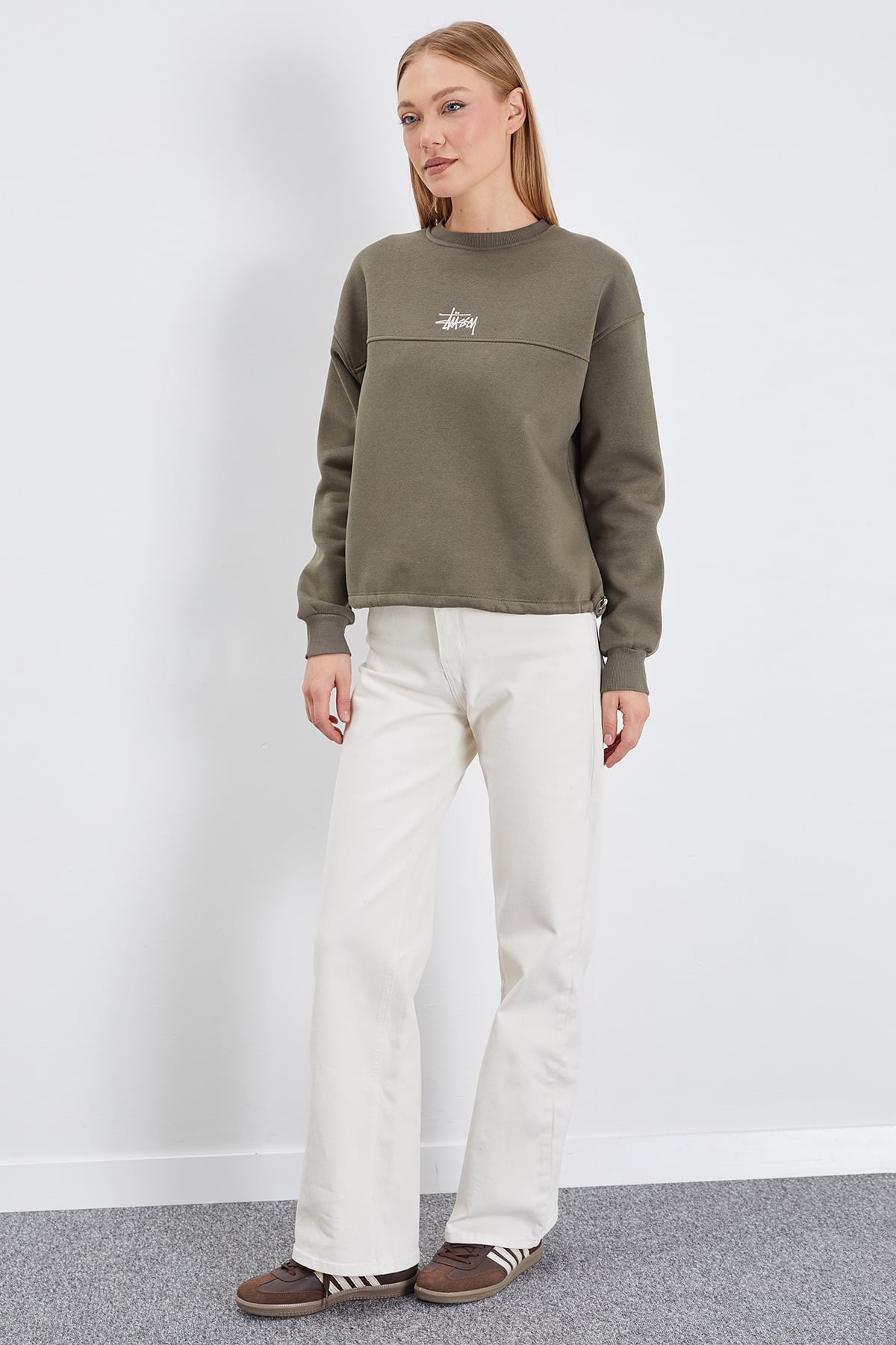 3 İplik İmza Nakışlı Stoperli Oversize Sweatshirt 4