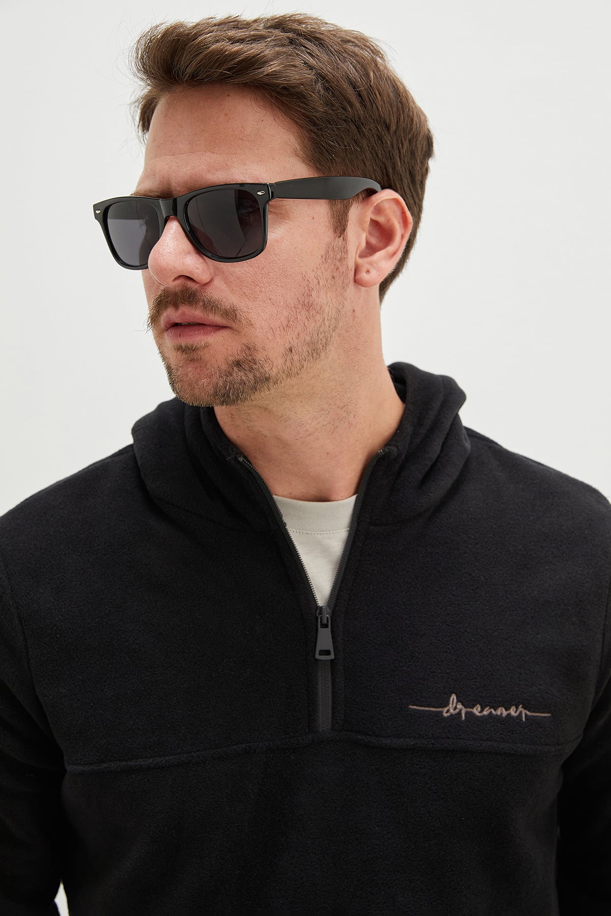 Yarım Fermuarlı Kapüşonlu Polar Sweatshirt 5