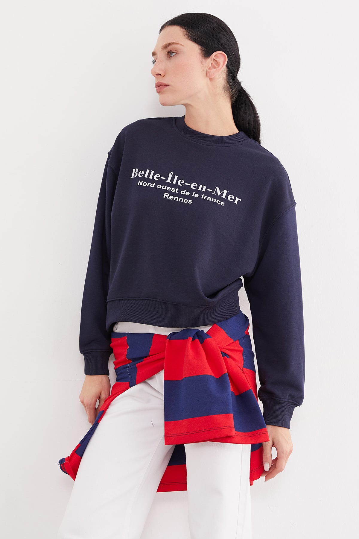 Erkek Siyah Oversize 3 İplik Şardonlu Yazı Baskılı Sweatshirt