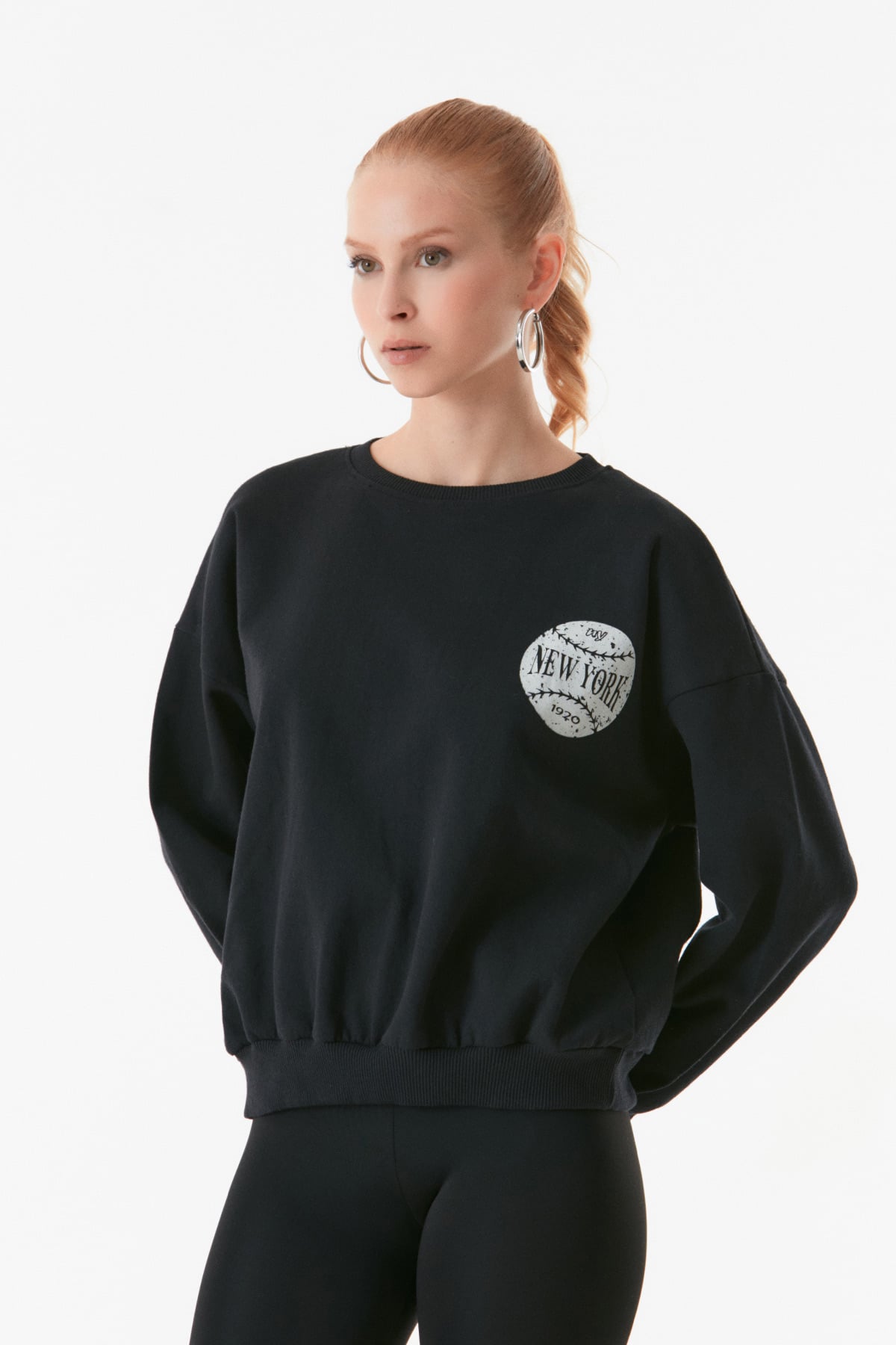 3 İplik New York Baskılı Sweatshirt 5