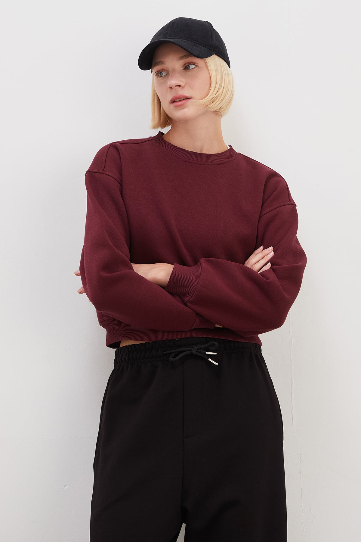 3 İplik Basic Ribanalı Crop Sweatshirt 6