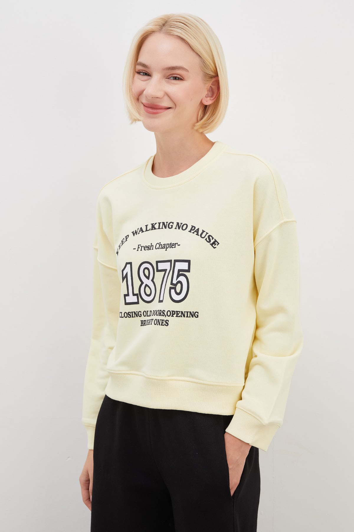 3 İplik Şardonsuz 1875 Baskılı Oversize Sweatshirt 3