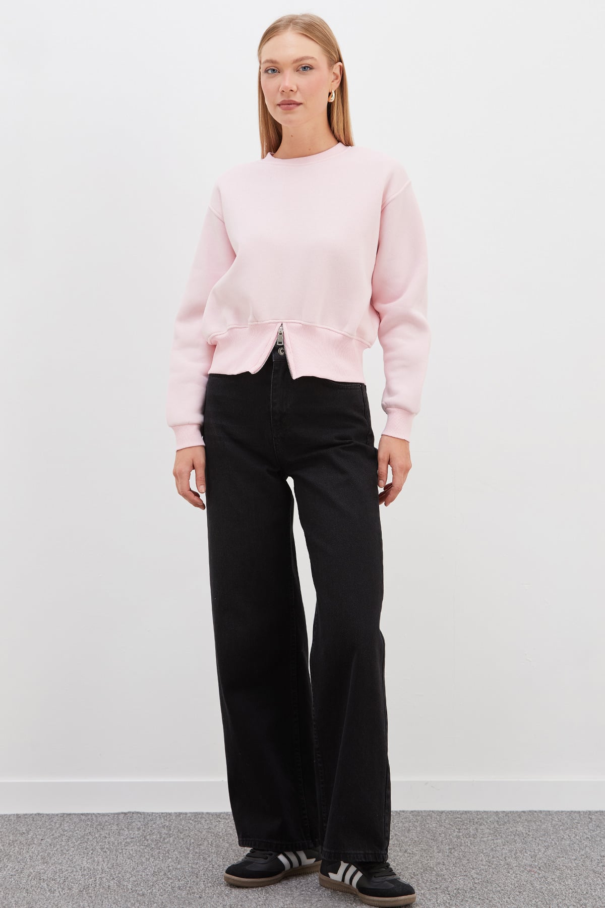 3 İplik Eteği Fermuarlı Bisiklet Yaka Crop Sweatshirt 5