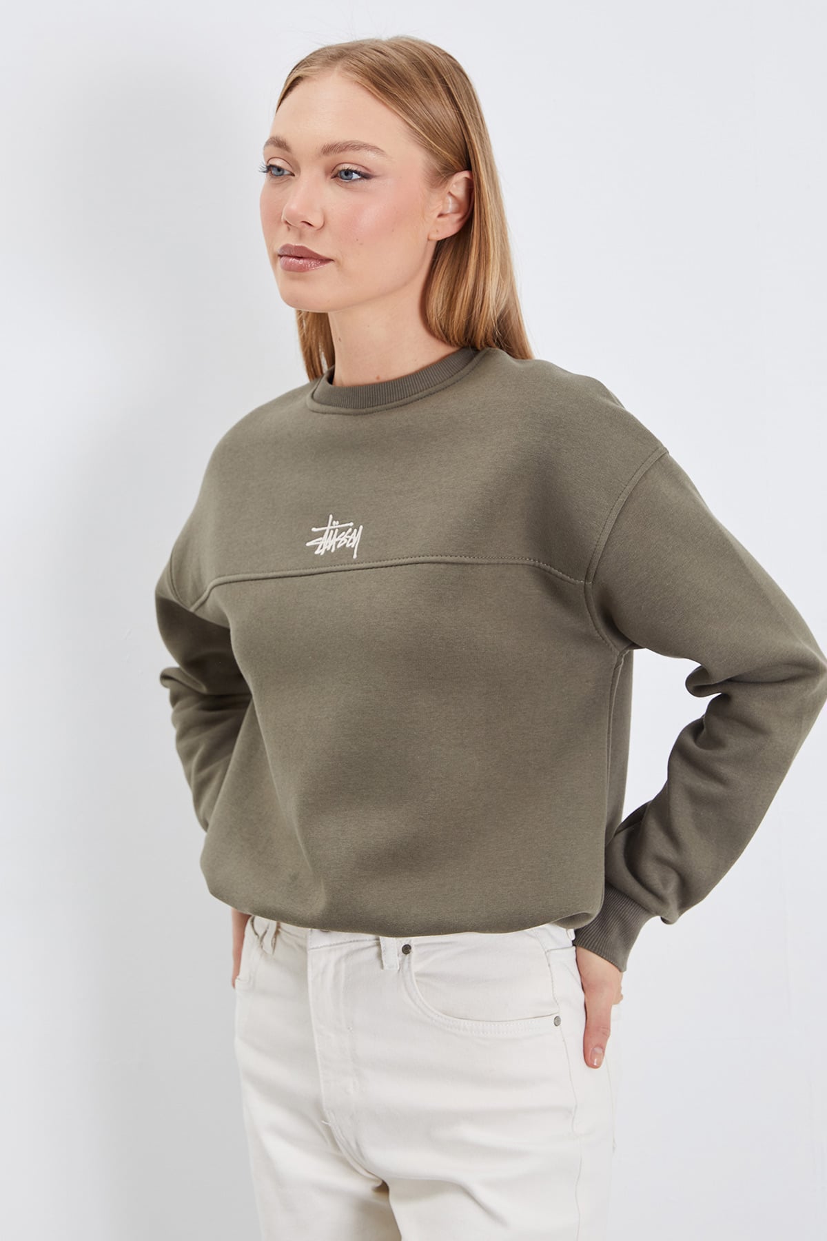 3 İplik İmza Nakışlı Stoperli Oversize Sweatshirt 7