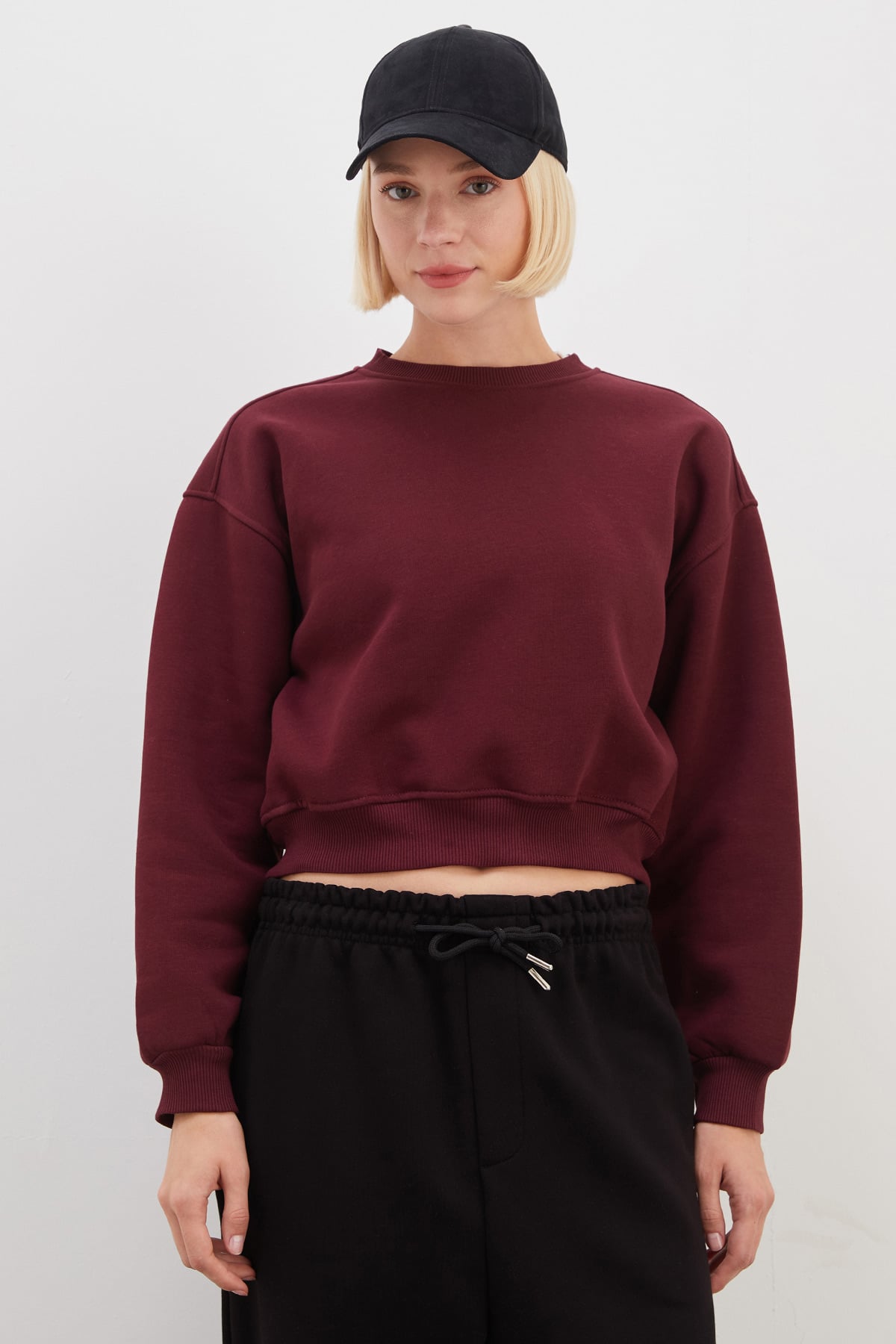 3 İplik Basic Ribanalı Crop Sweatshirt 3