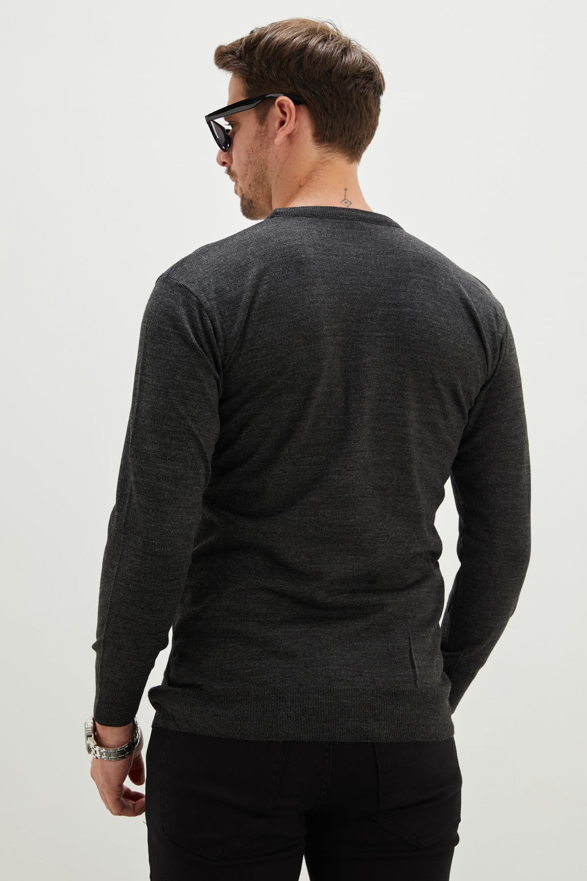 Erkek Lacivert Basic Bisiklet Yaka Regular Fit Triko Kazak 8