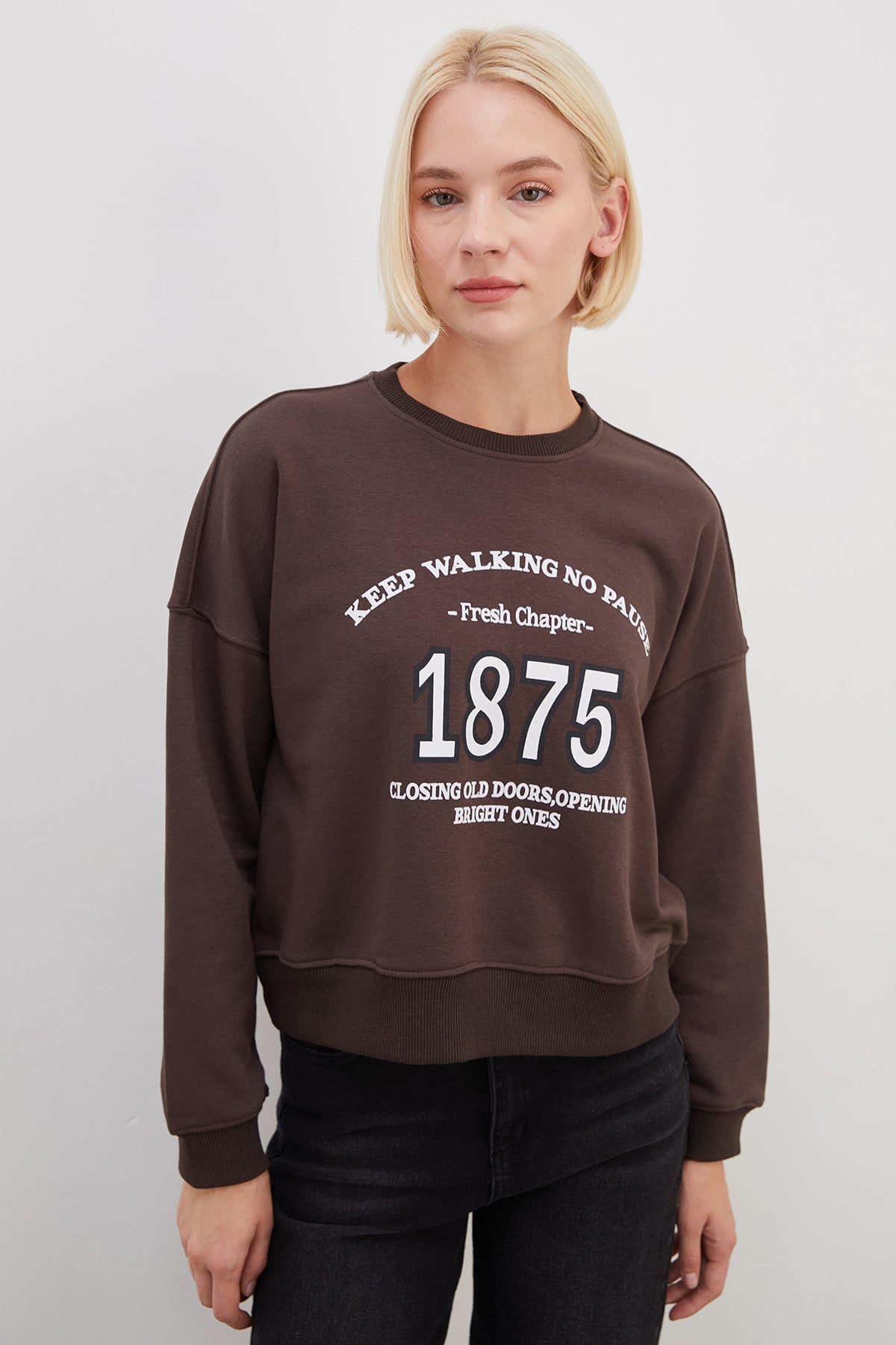 3 İplik Şardonsuz 1875 Baskılı Oversize Sweatshirt 6