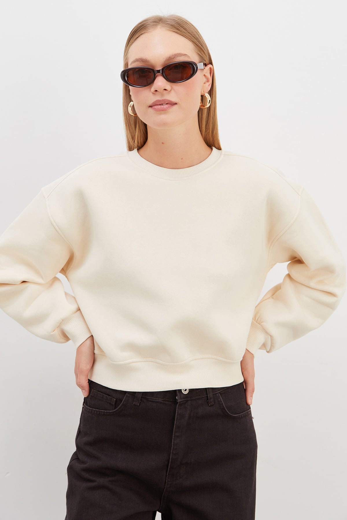 3 İplik Basic Ribanalı Crop Sweatshirt 4