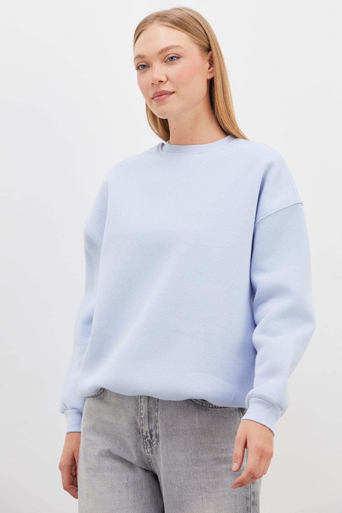 3 İplik Basic Bisiklet Yaka Oversize Sweatshirt 5