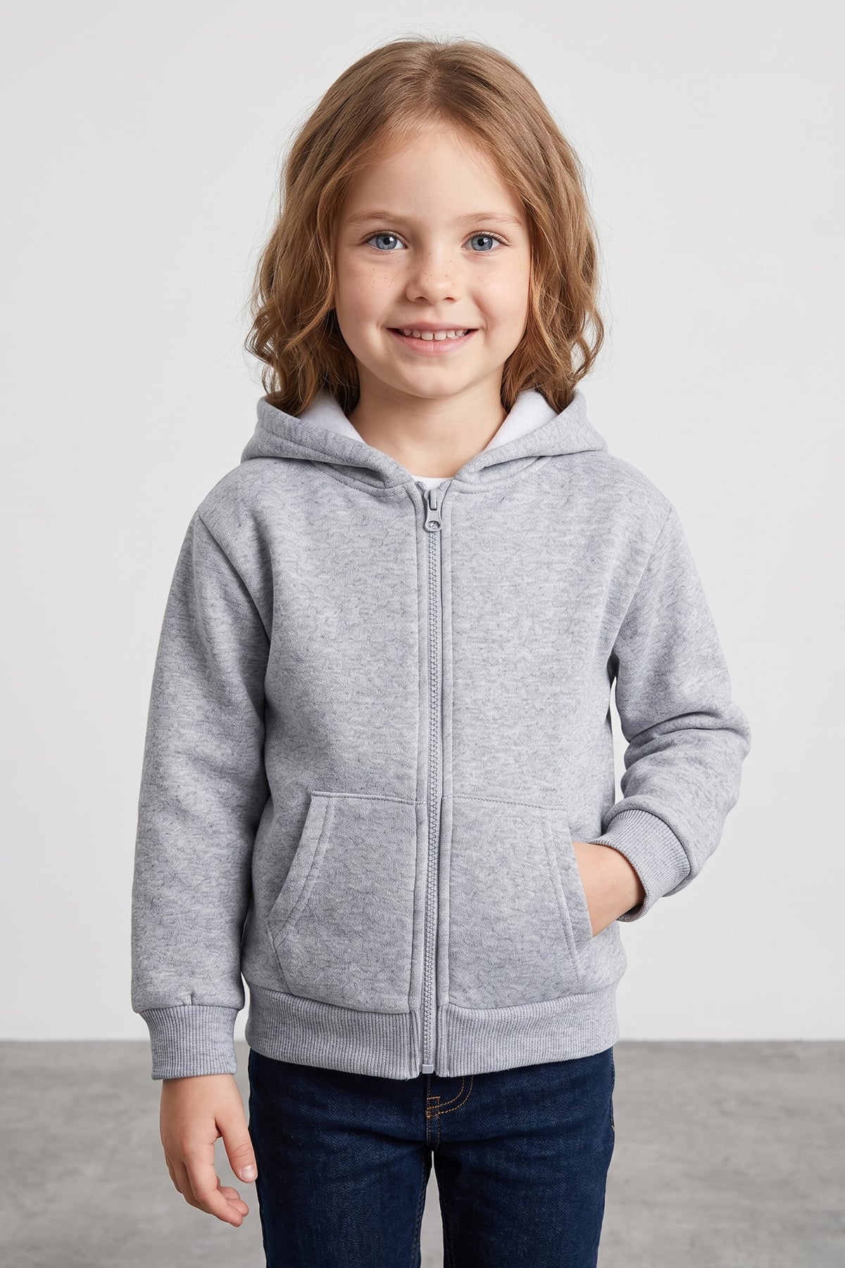 3 İplik Kapüşonlu Fermuarlı Unisex Çocuk Sweatshirt 2