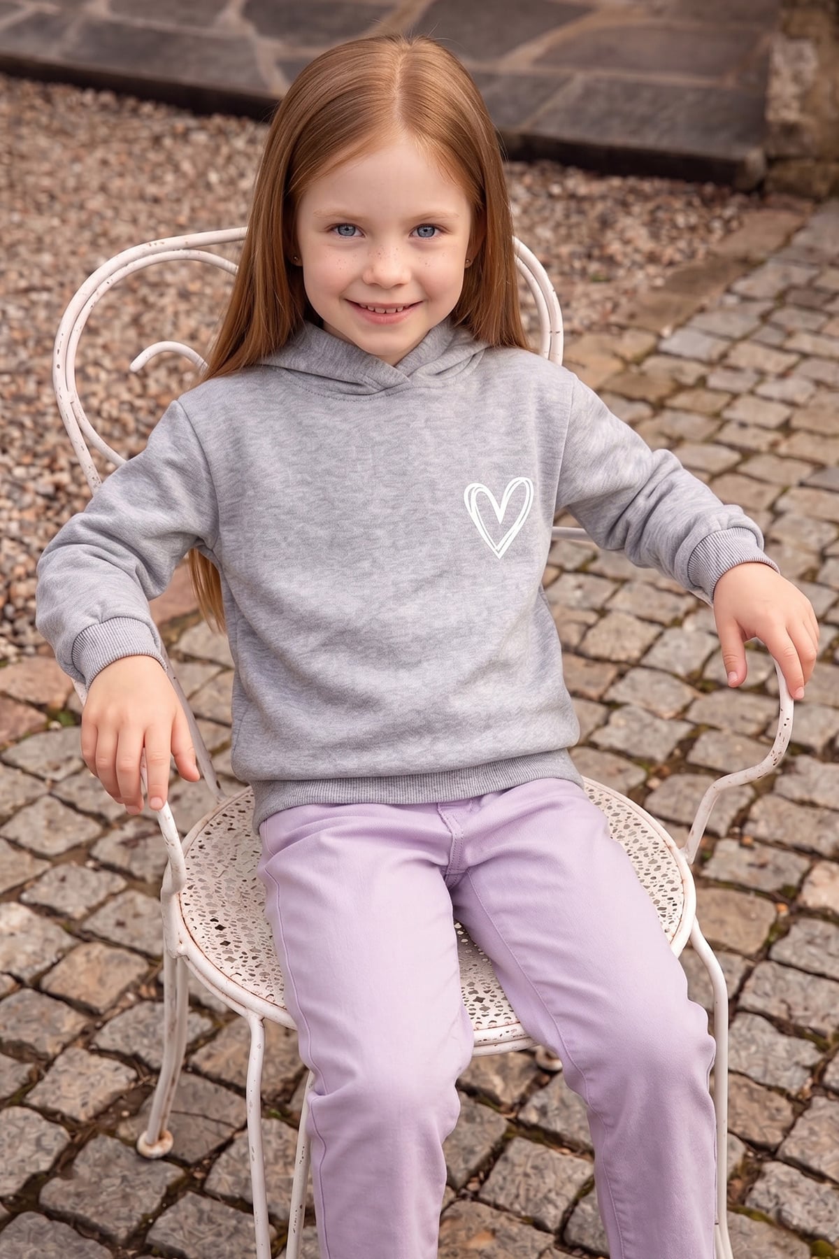 3 İ̇plik Kalp Baskılı Kapüşonlu Kız Çocuk Sweatshirt
