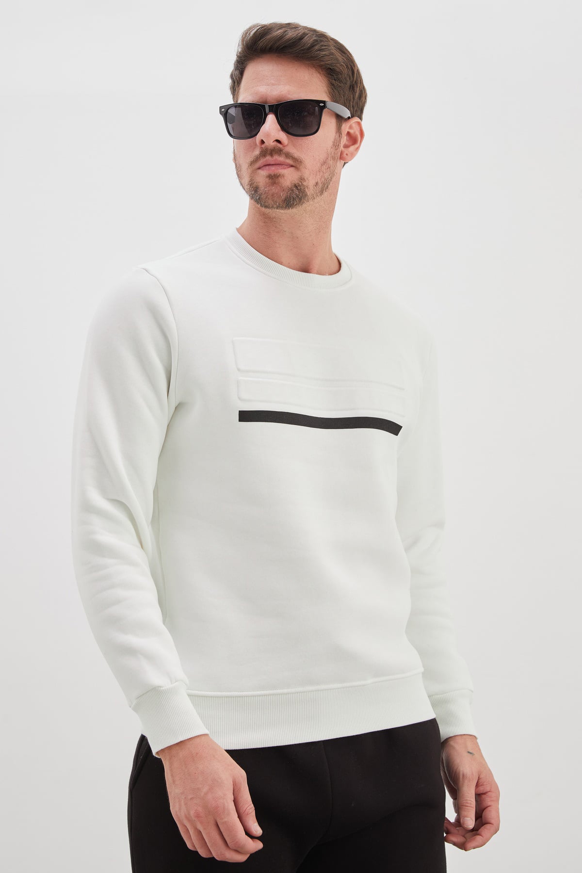 3 İplik Baskılı Bisiklet Yaka Sweatshirt