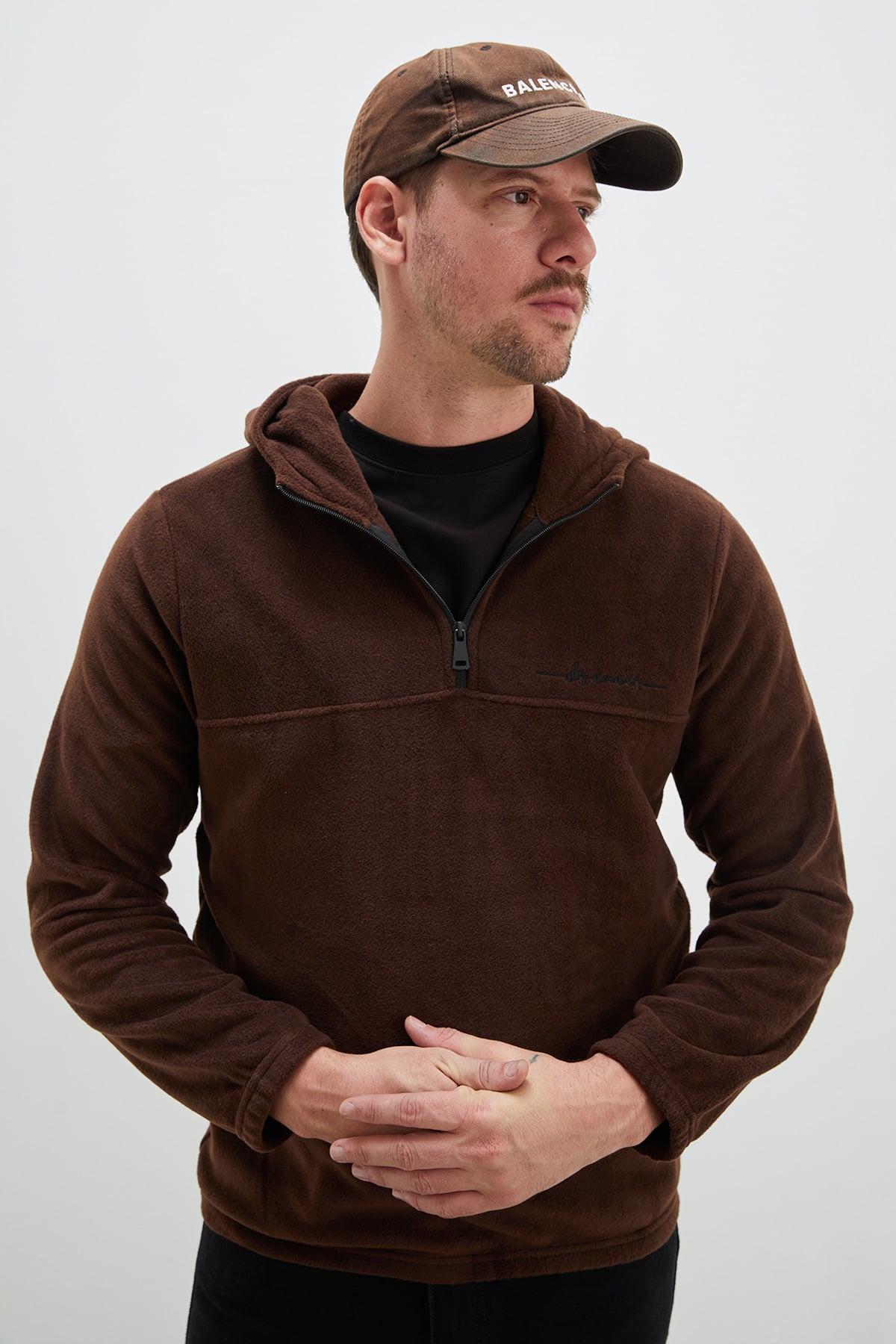 Yarım Fermuarlı Kapüşonlu Polar Sweatshirt 6