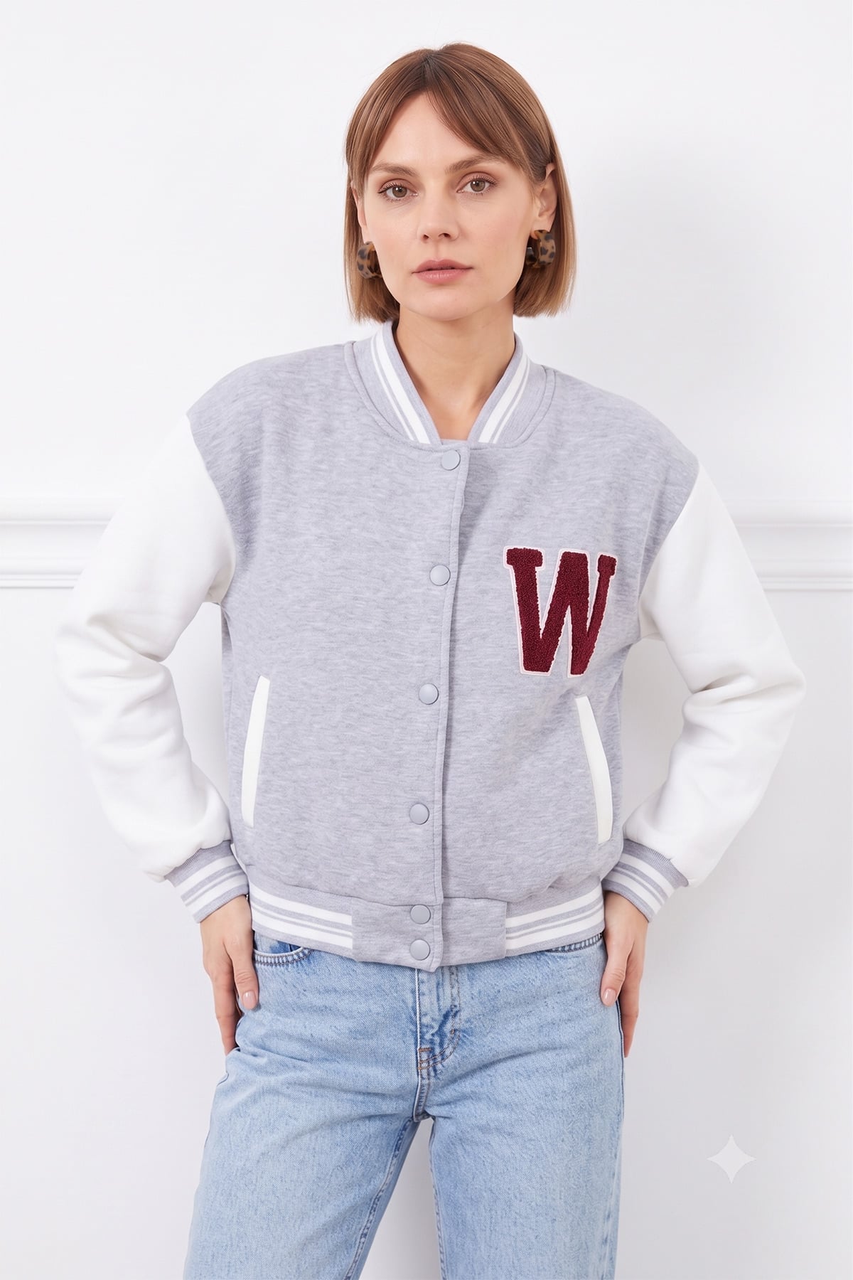 3 İplik Nakışlı Unisex Kolej Ceket