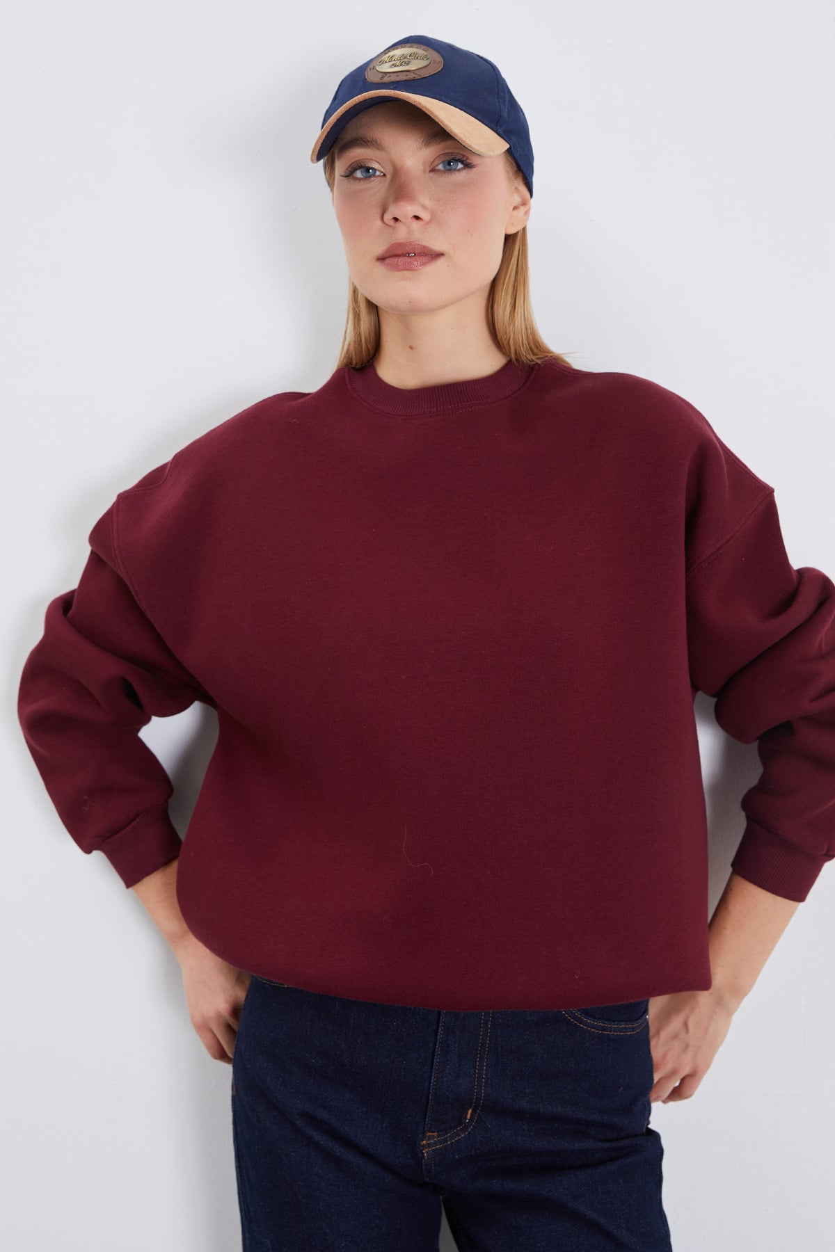3 İplik Basic Bisiklet Yaka Oversize Sweatshirt 4
