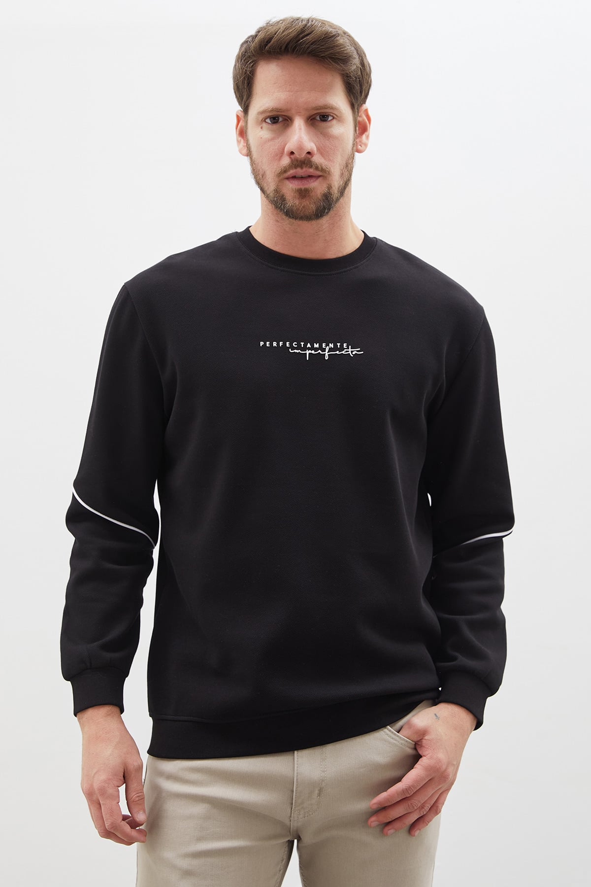 Perfect Baskılı Çizgili Pike Kumaş Sweatshirt