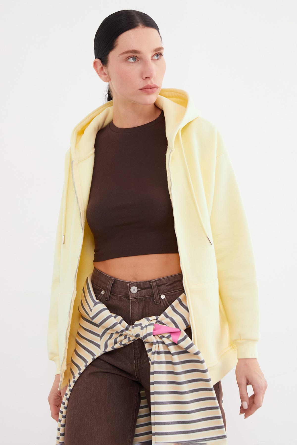 Basic Fermuarlı Kapüşonlu Oversize Sweatshirt 3