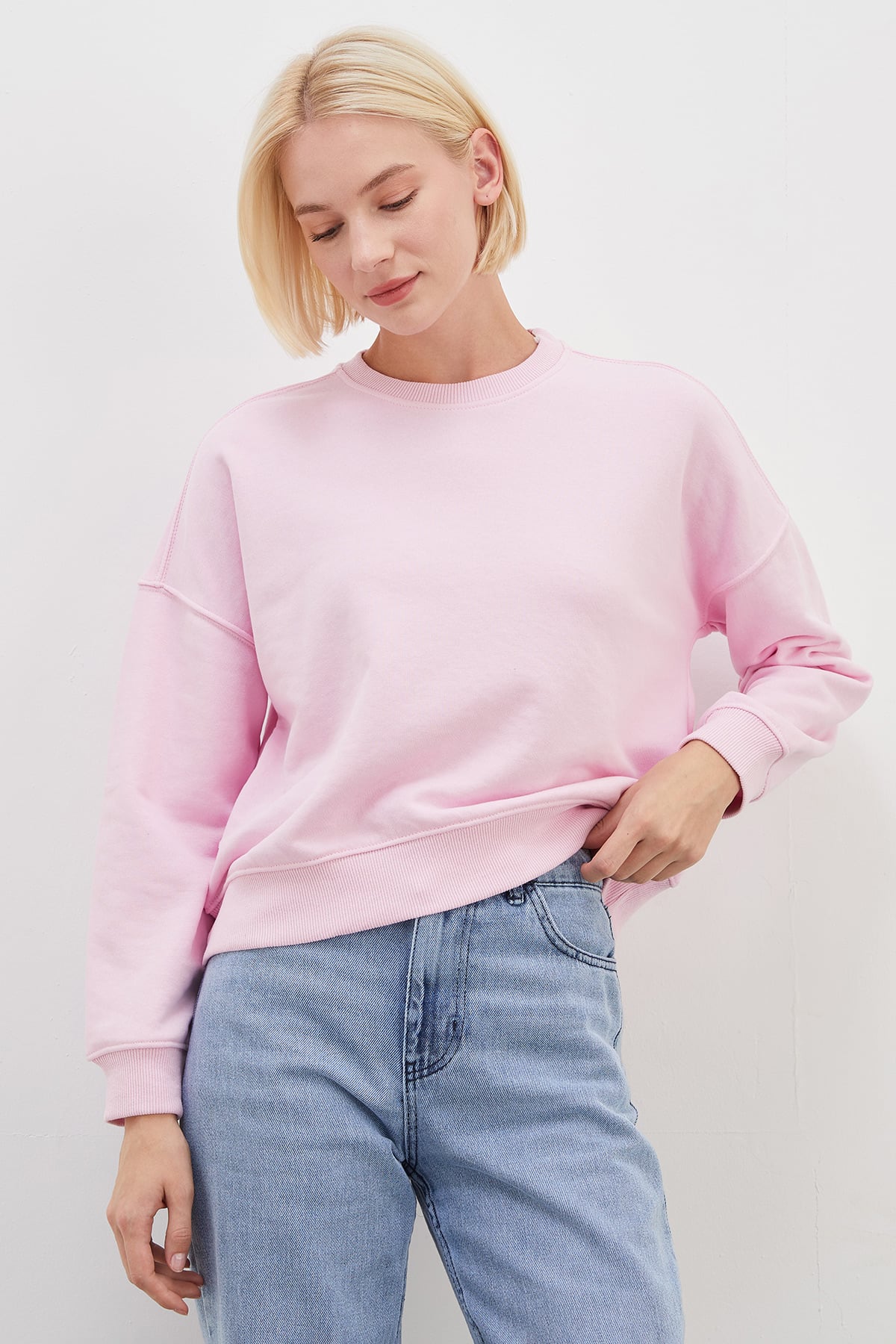 3 İplik Şardonsuz Basic Bisiklet Yaka Sweatshirt 4