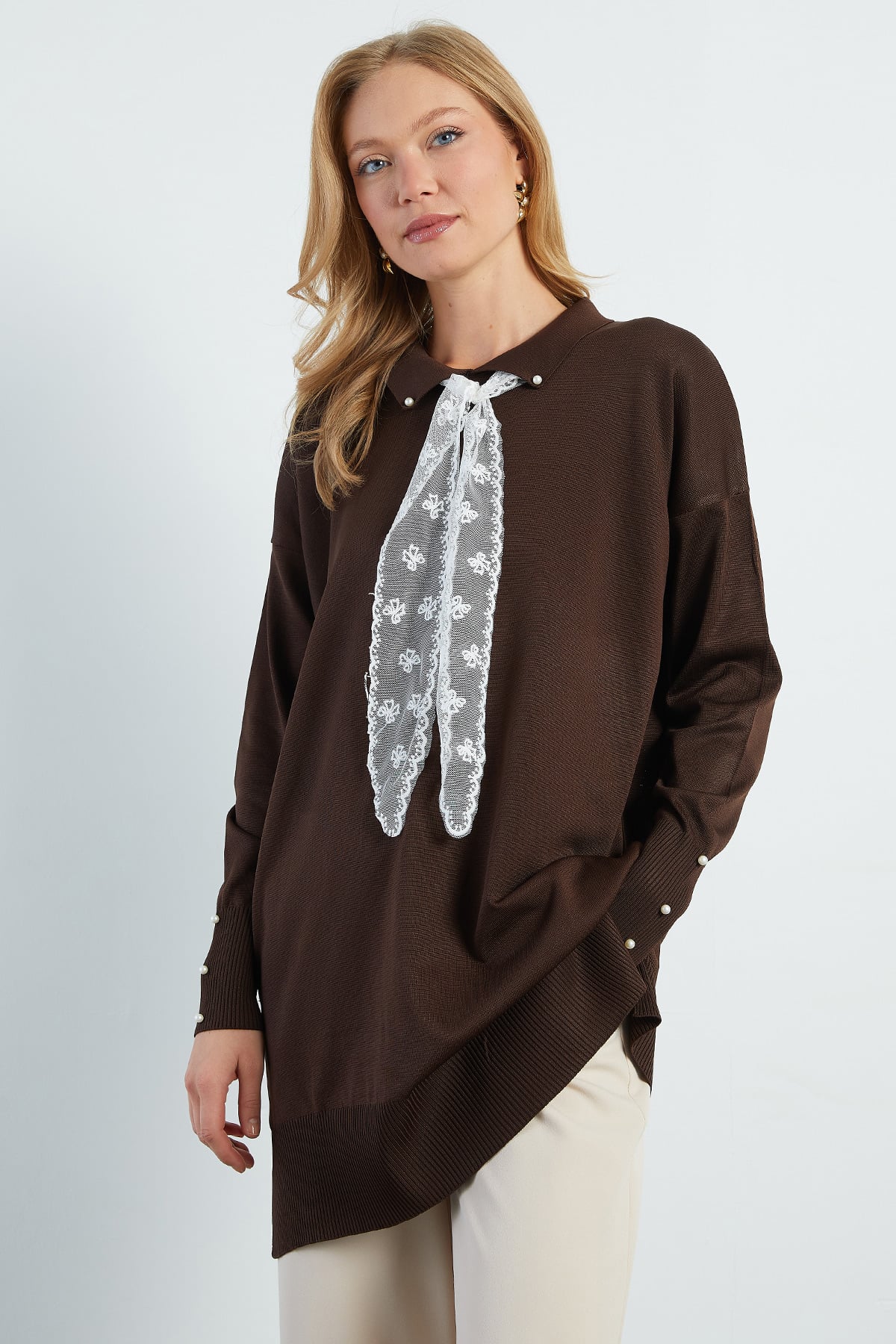 Fullamodest Dantel Fularlı Triko Tunik 2