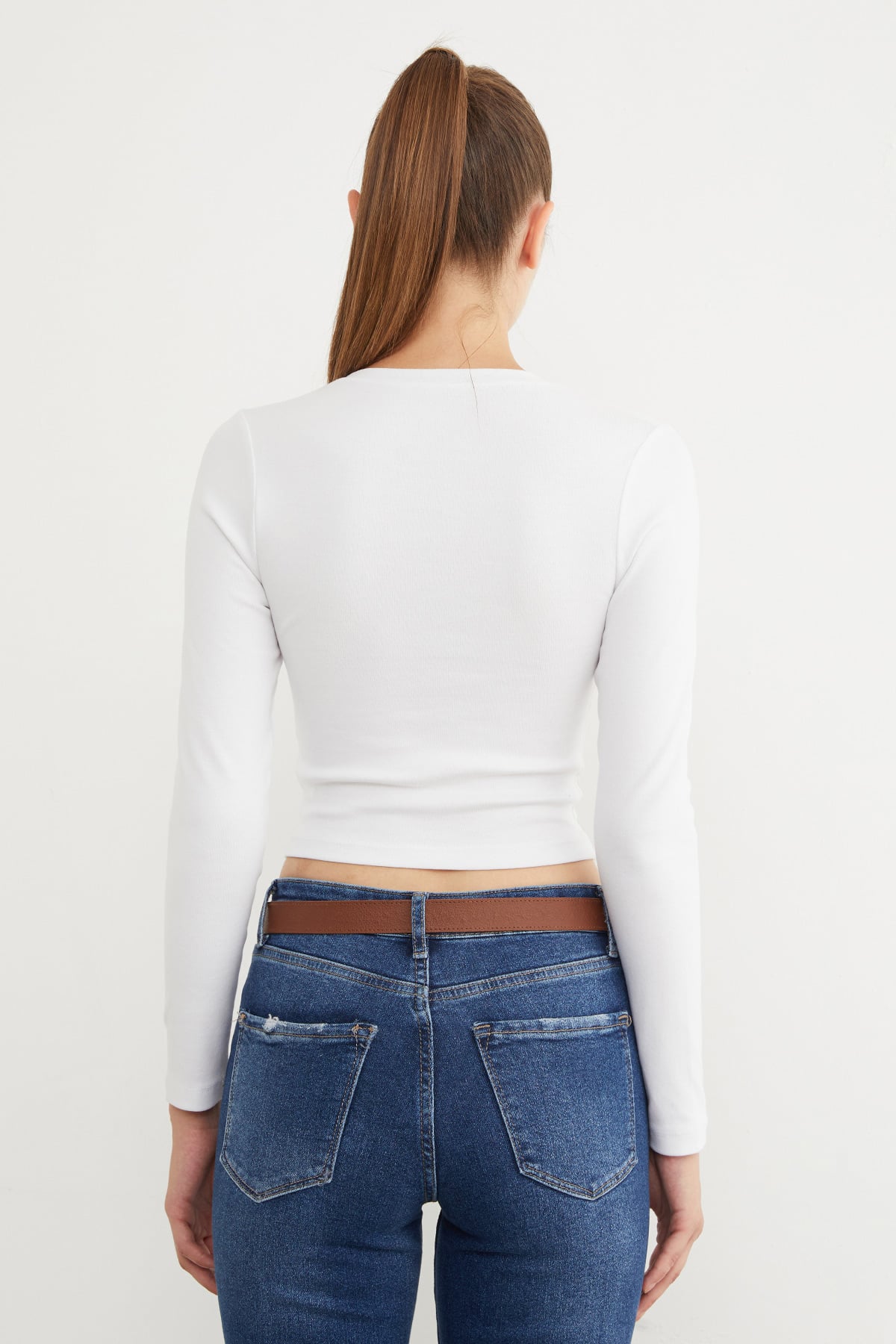 Basic Bisiklet Yaka Uzun Kollu Crop Body 6