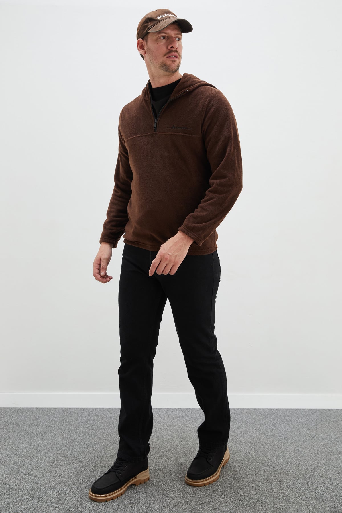 Yarım Fermuarlı Kapüşonlu Polar Sweatshirt 5