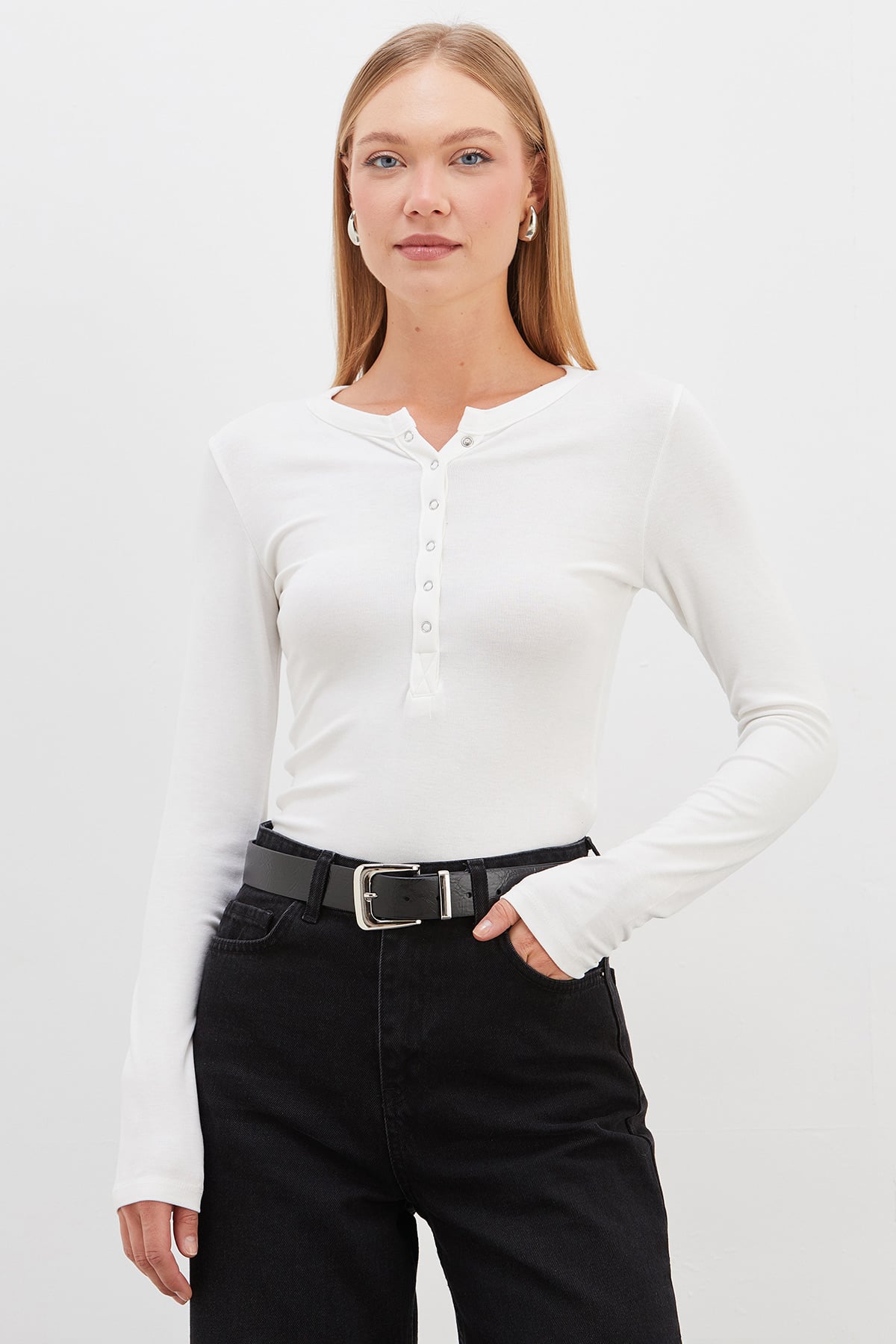 Yarım Çıtçıtlı Slim Fit Bluz 2