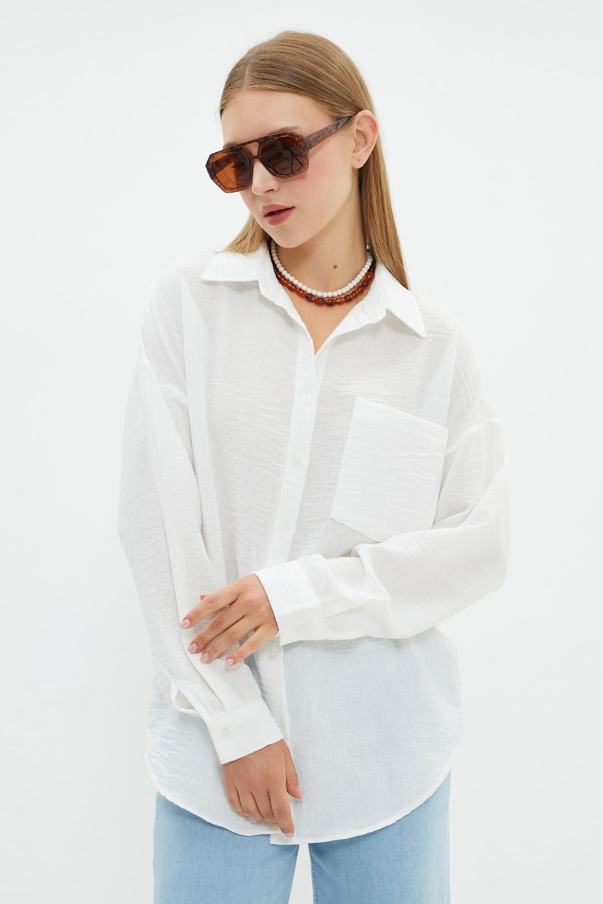 Basic Tek Cepli Oversize Gömlek 7