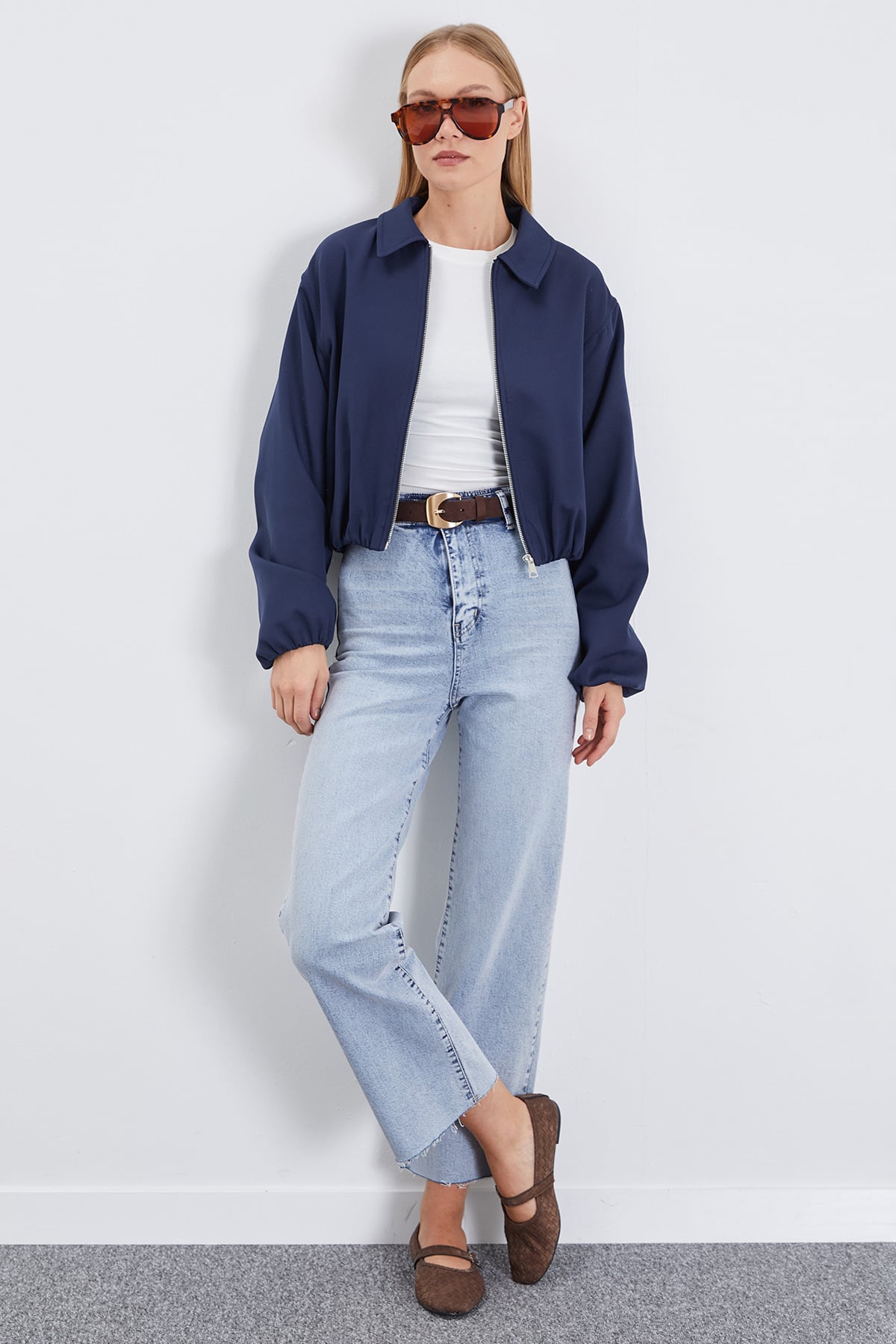 Fermuarlı Polo Yaka Bomber Ceket 5
