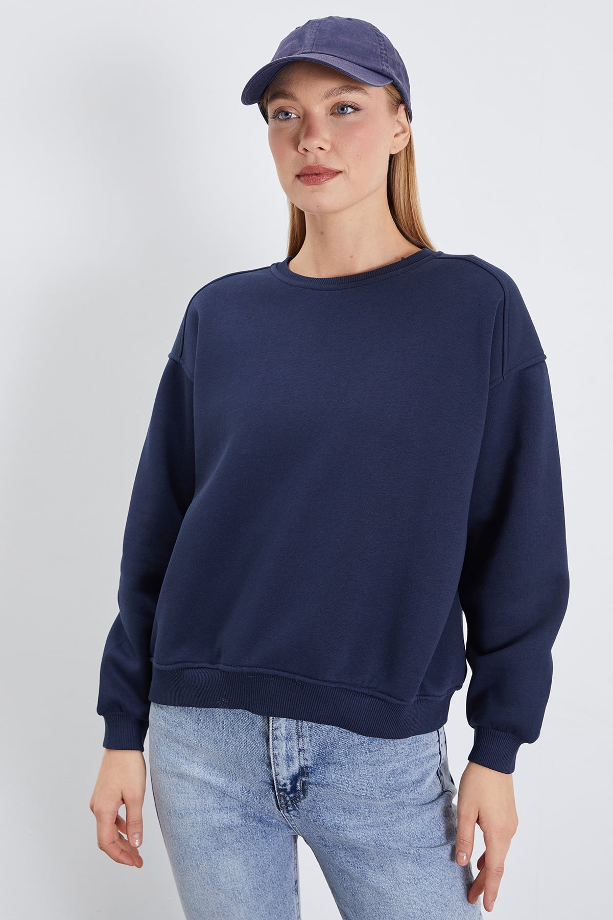 3 İplik Basic Bisiklet Yaka Oversize Sweatshirt 2