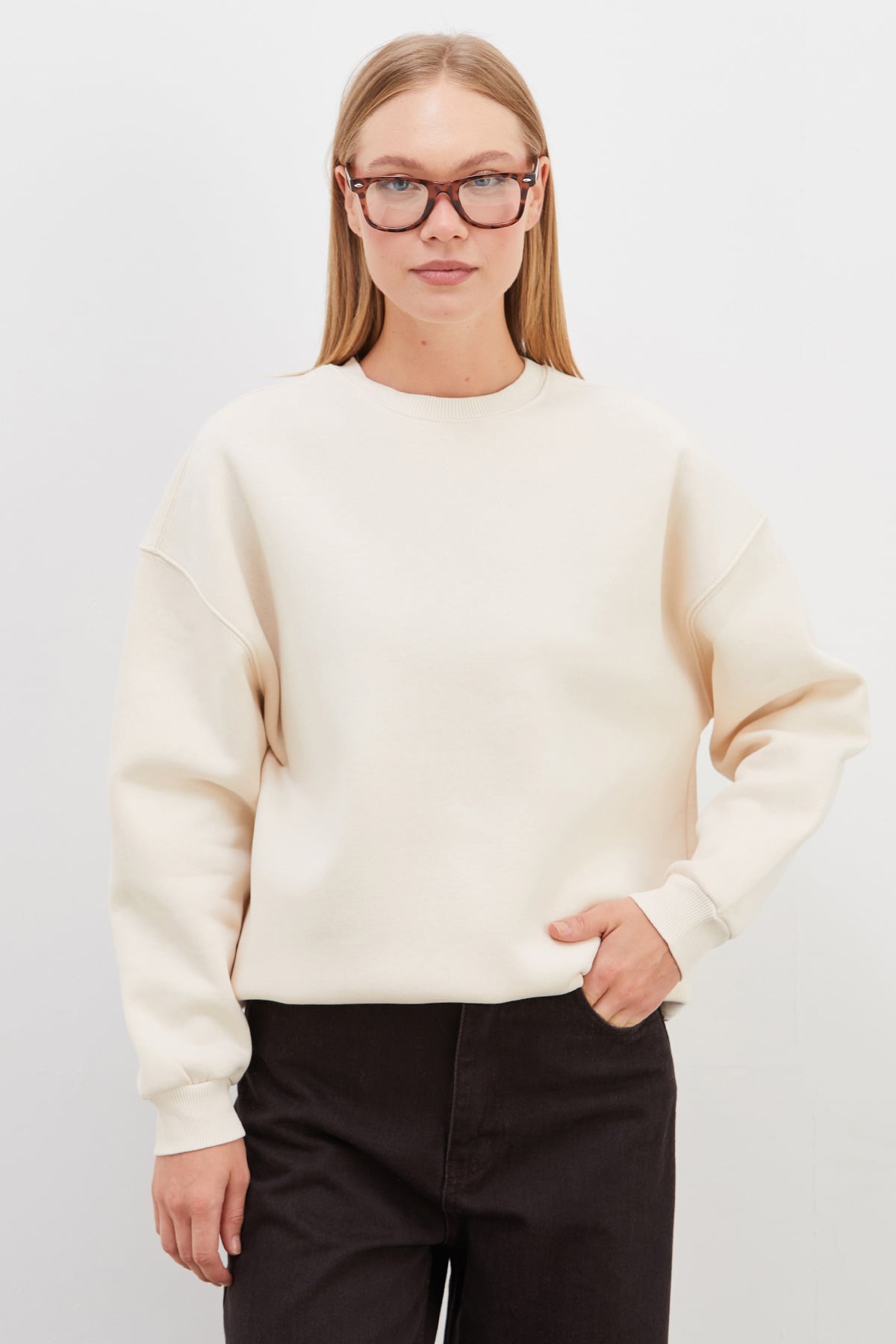 3 İplik Basic Bisiklet Yaka Oversize Sweatshirt 2