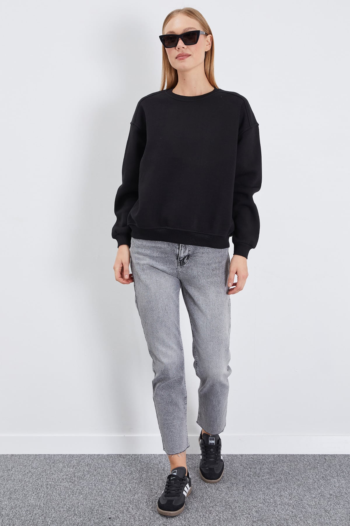 3 İplik Basic Bisiklet Yaka Oversize Sweatshirt 5